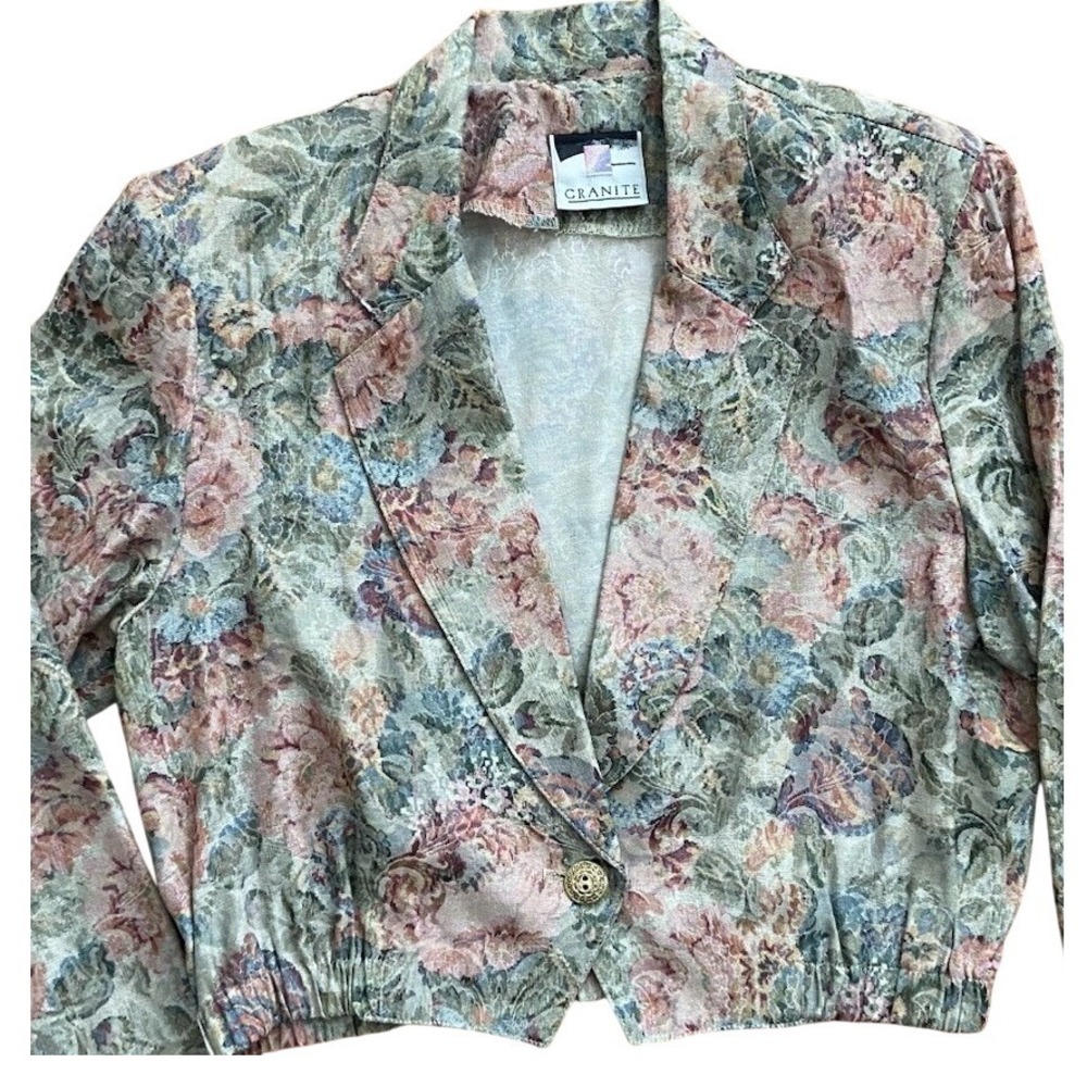 Vintage Granite Floral Tapestry Blazer Jacket Large Cottagecore USA Made